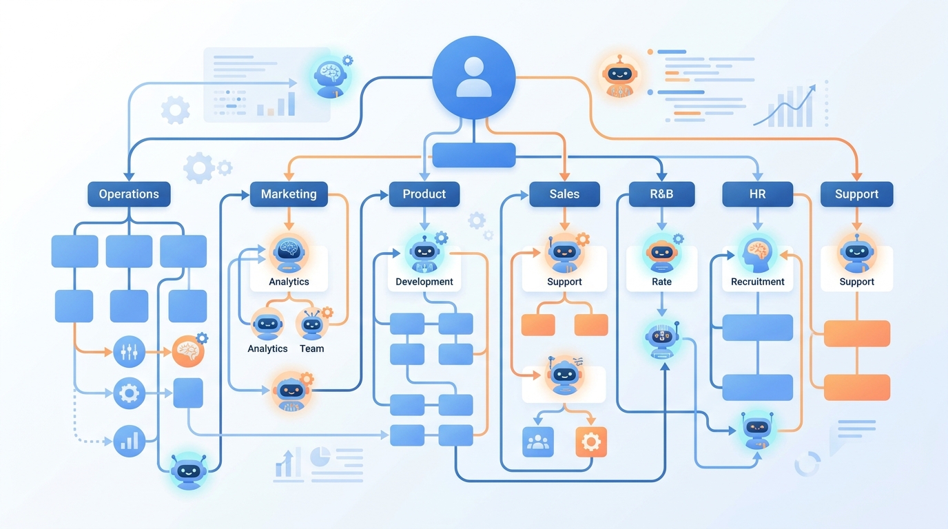 Conceptual visual: enterprise AI agent adoption org chart for 2026